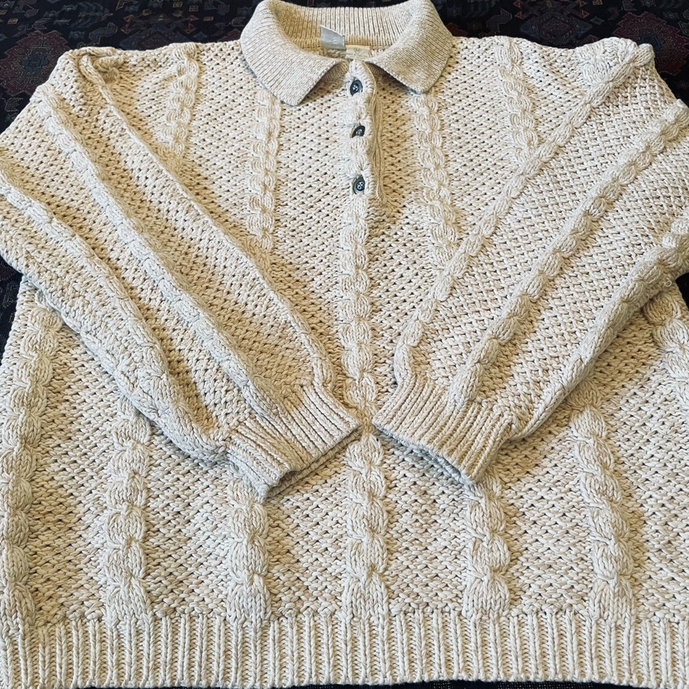 VINTAGE Cotton Henley Sweater - Picture 2 of 6
